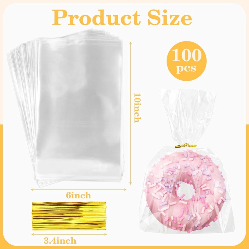 Cidenbio 100 PCS Cellophane Treat Bags, 6x10 In Clear Cellophane Gift Bags with Twist Ties Plastic Goodie Bag for Party Favor Cookie Candy Popcorn Bakery Chocolate Gift Wrapping - Image 3
